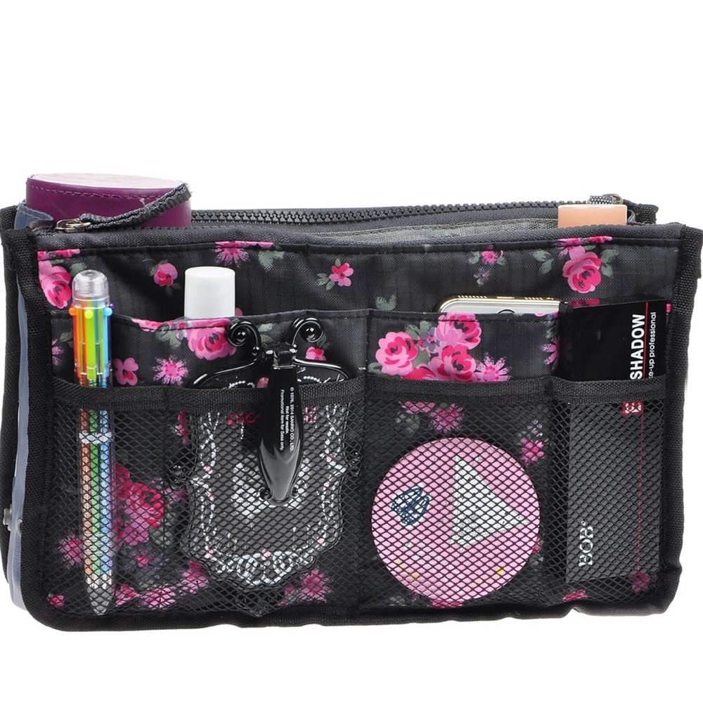 Vercord Purse Organizer Insert Handbag‎ Organizer in Black Red Flower L - Picture 3 of 6